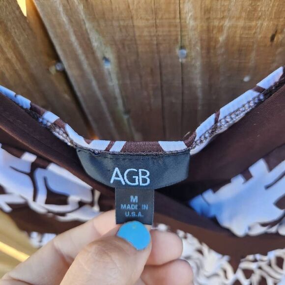 AGB Brown White Strappy Blouse Tie Waist Women's Medium Y2k - Picture 3 of 6